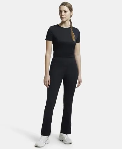 Jockey MW77 Women's Microfiber Elastane Stretch Regular Fit Flared Pants with StayFresh Treatment_Black_M