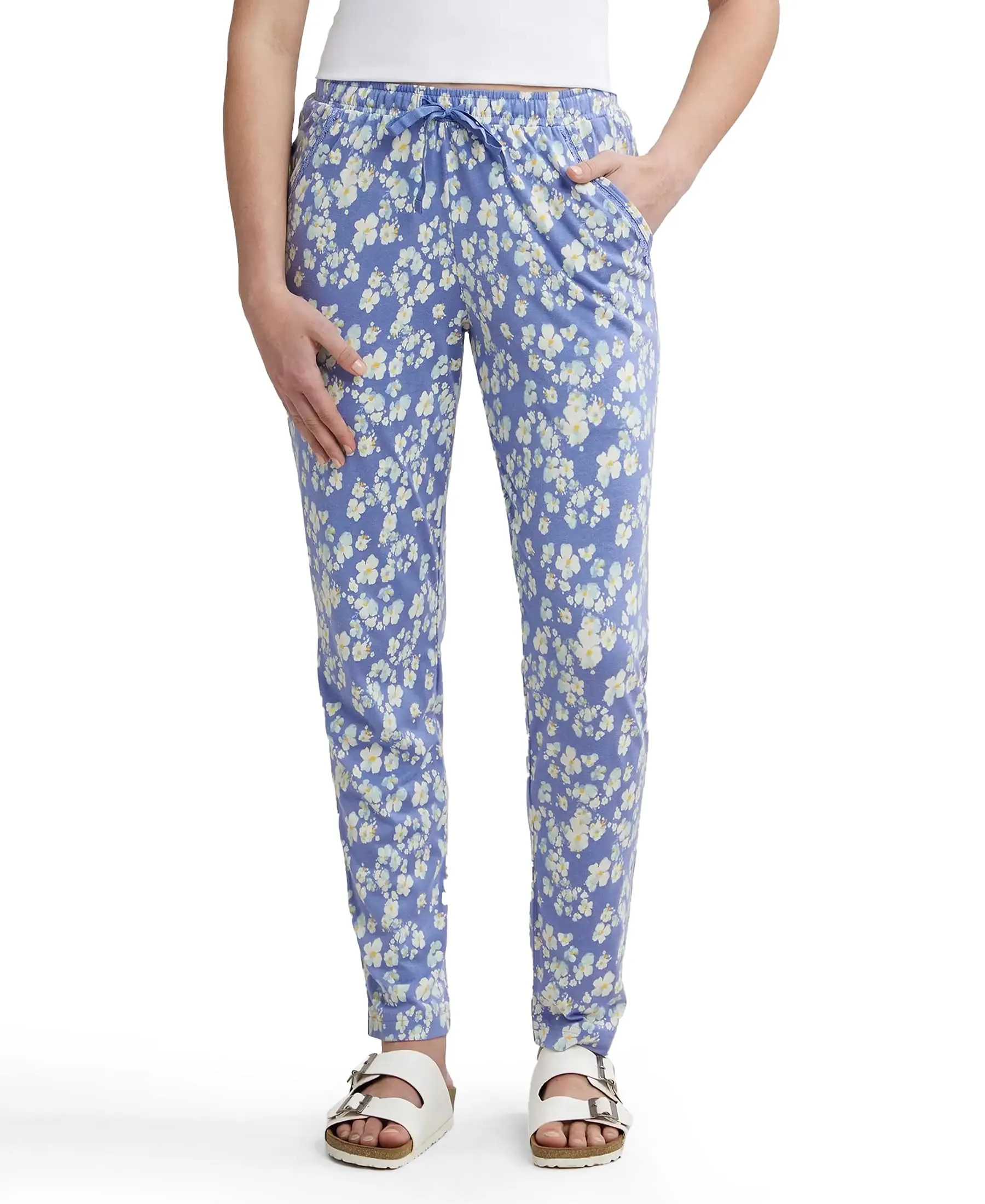 Jockey Women's Straight Fit Pants (RX09_Iris Blue Assorted Prints_Large_Iris Blue_Large)