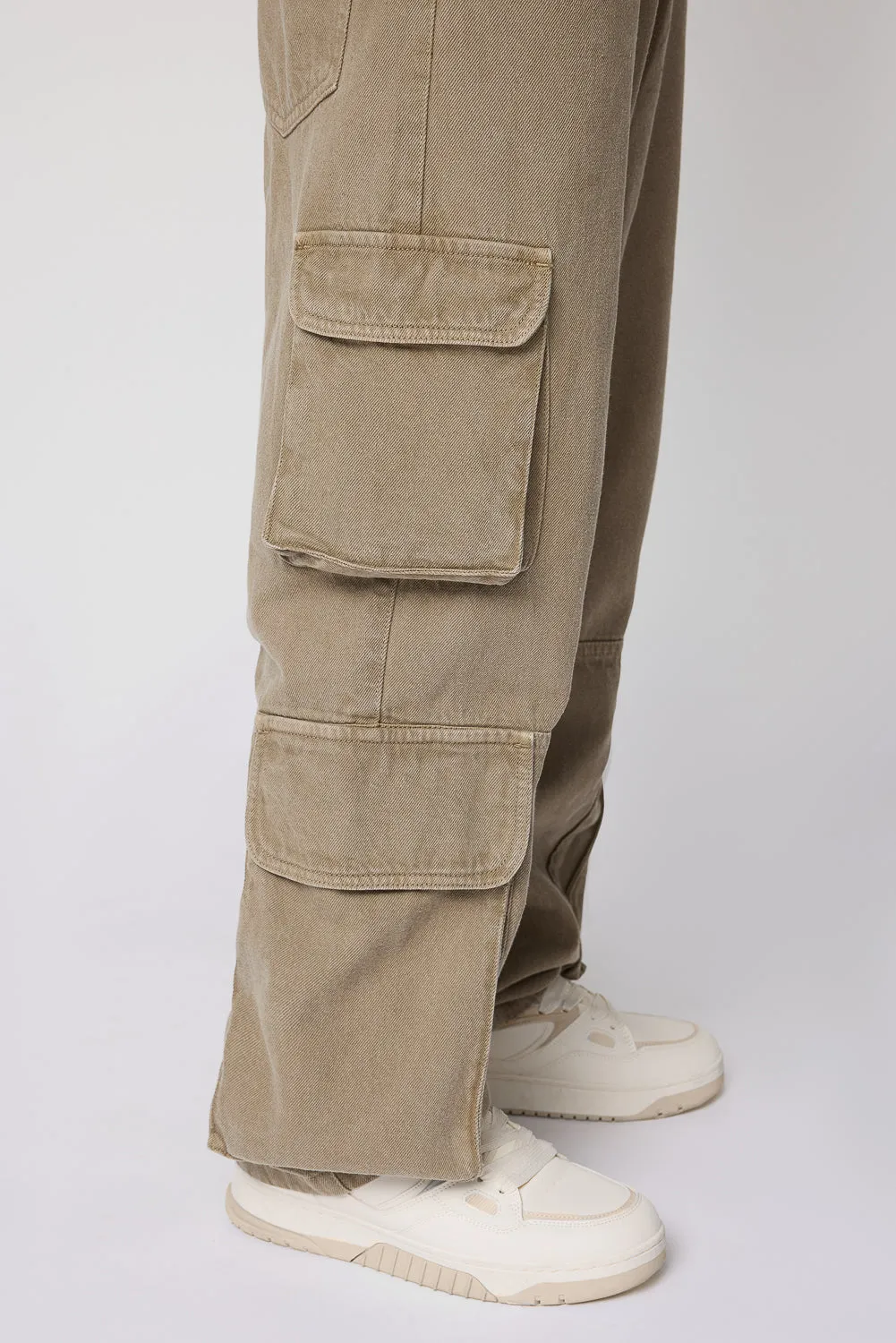 Khaki Baggy Fit Men's Utility Cargo Jeans