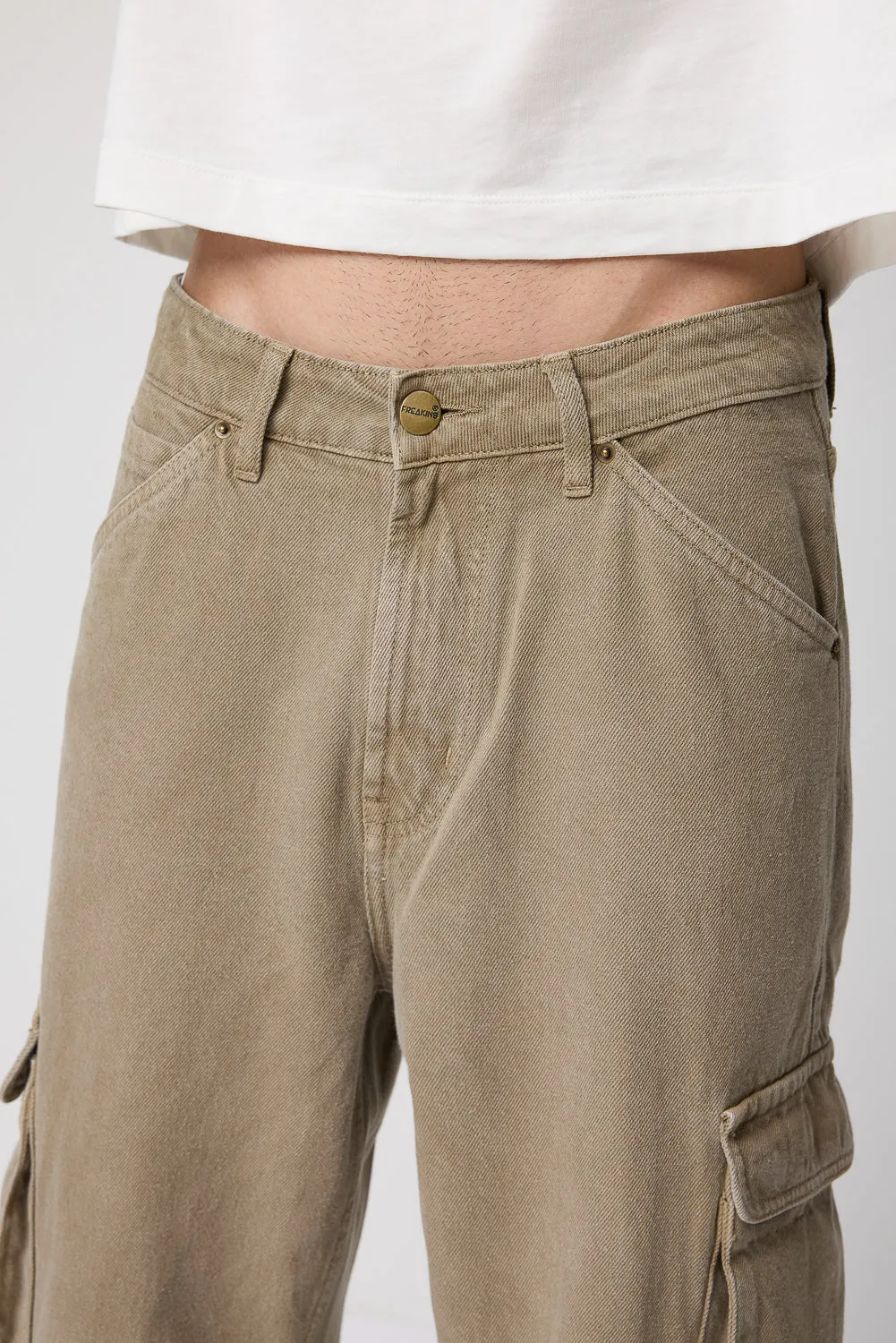 Khaki Baggy Fit Men's Utility Cargo Jeans