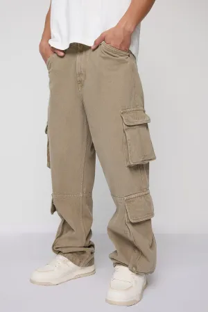 Khaki Baggy Fit Men's Utility Cargo Jeans