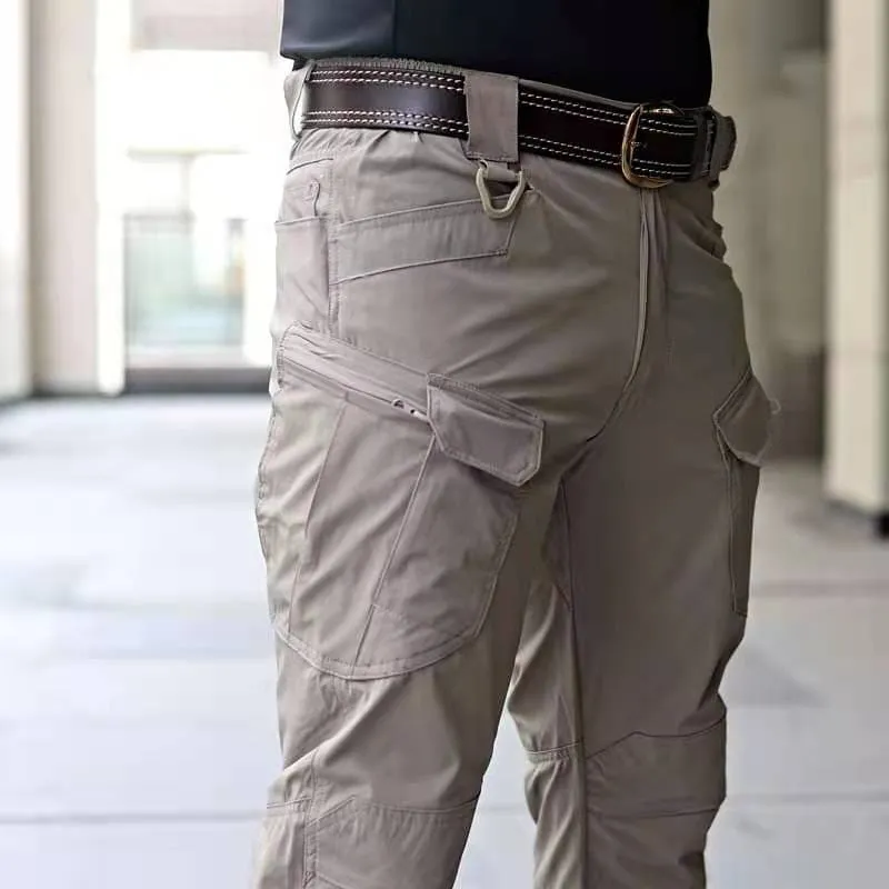 Khaki Stretch Outdoor Work Trousers with Pockets and Belt