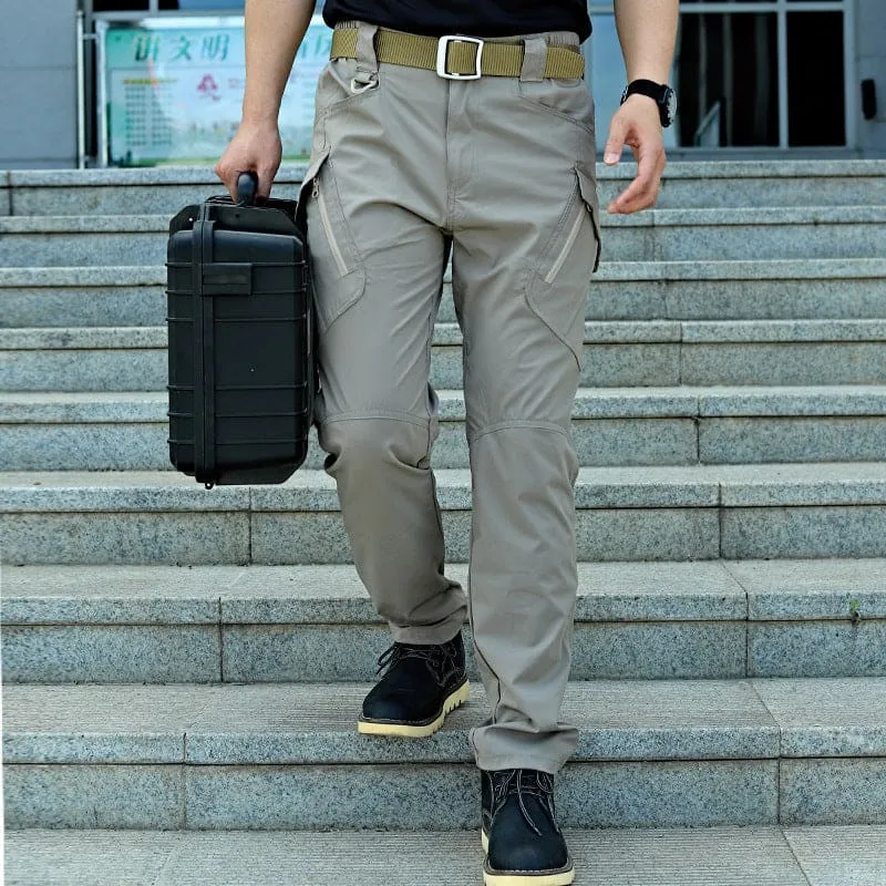 Khaki Stretch Outdoor Work Trousers with Pockets and Belt