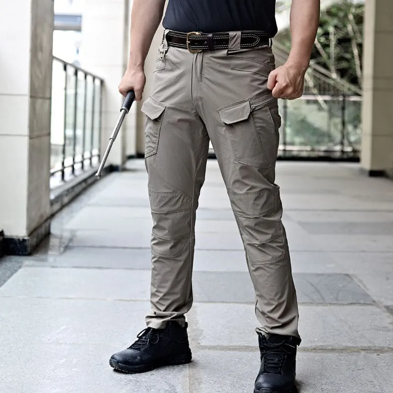 Khaki Stretch Outdoor Work Trousers with Pockets and Belt