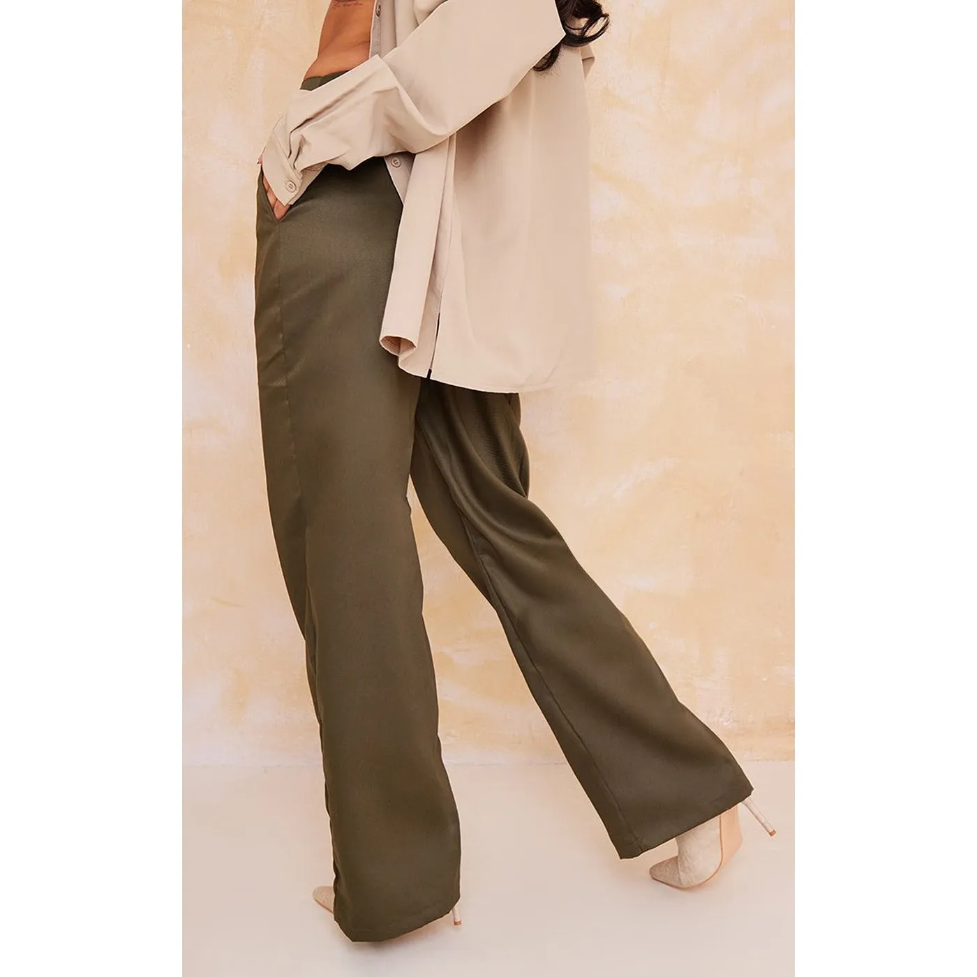 Khaki Tailored Wide Leg Trousers