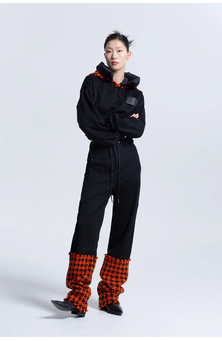 LEDIM W luxury autumn winter spliced orange houndstooth plaid cotton trousers- Haiei