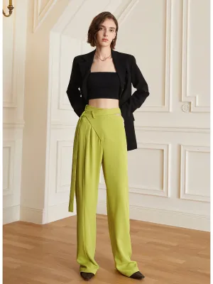 Lemon Yellow Asymmetrical High Waist Trousers- Bolin