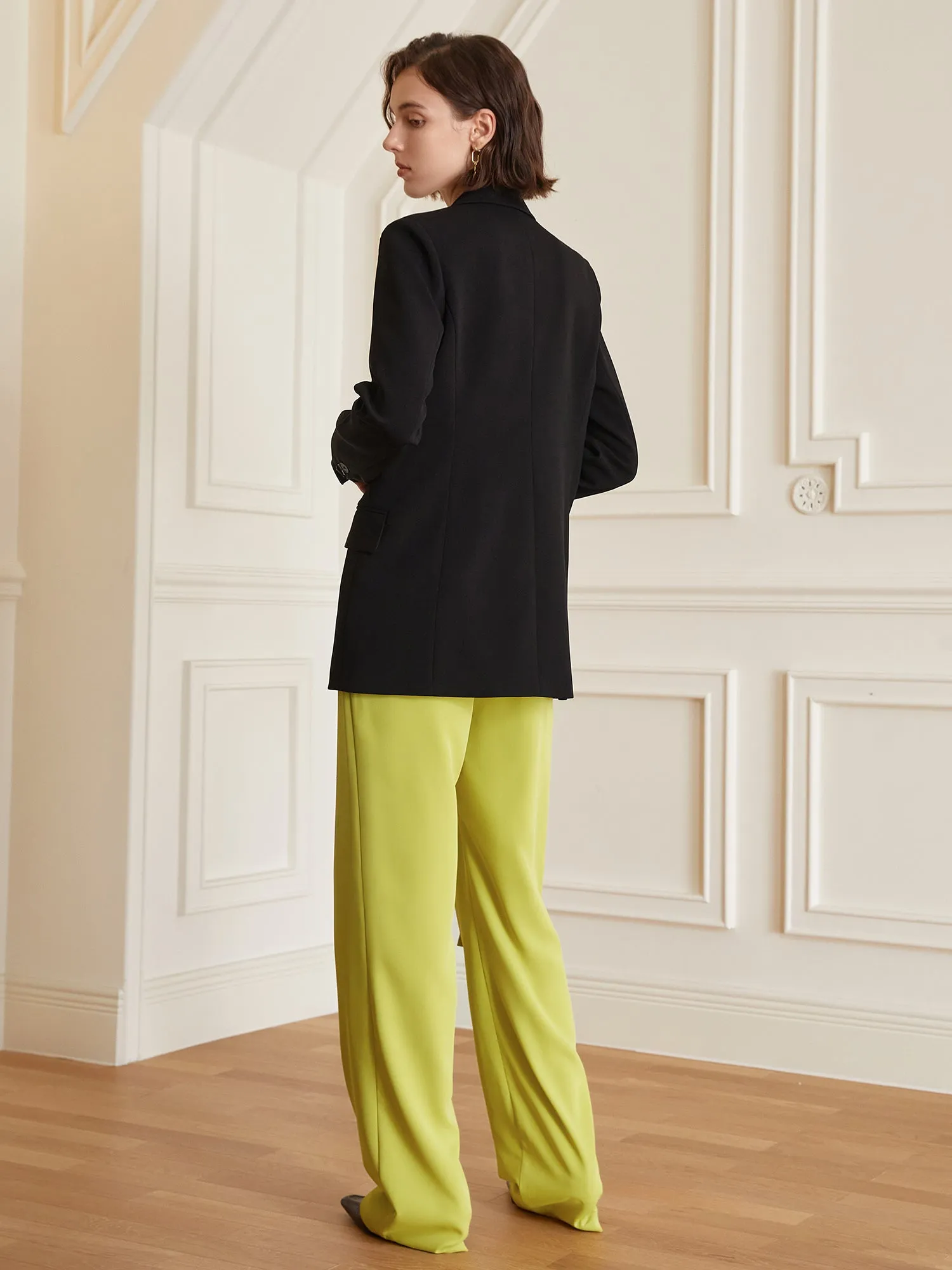 Lemon Yellow Asymmetrical High Waist Trousers- Bolin