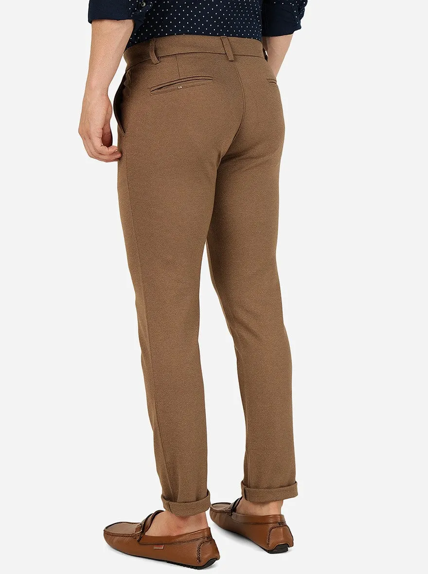 Light Brown Solid Venice Fit Casual Trouser | JadeBlue