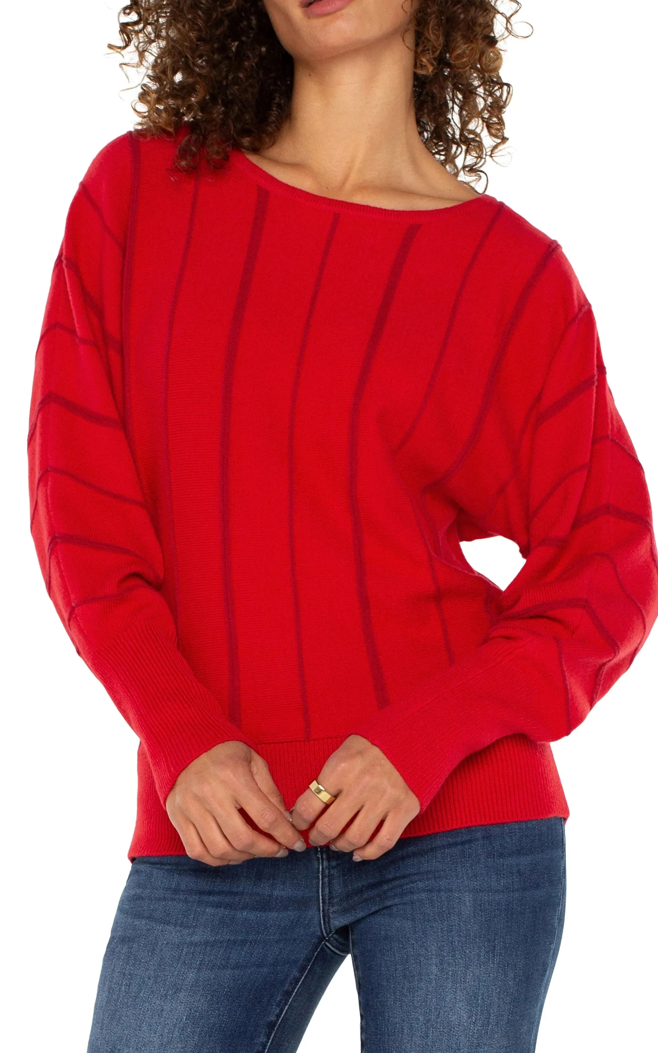 Long Sleeve Dolman Sweater With Stripe