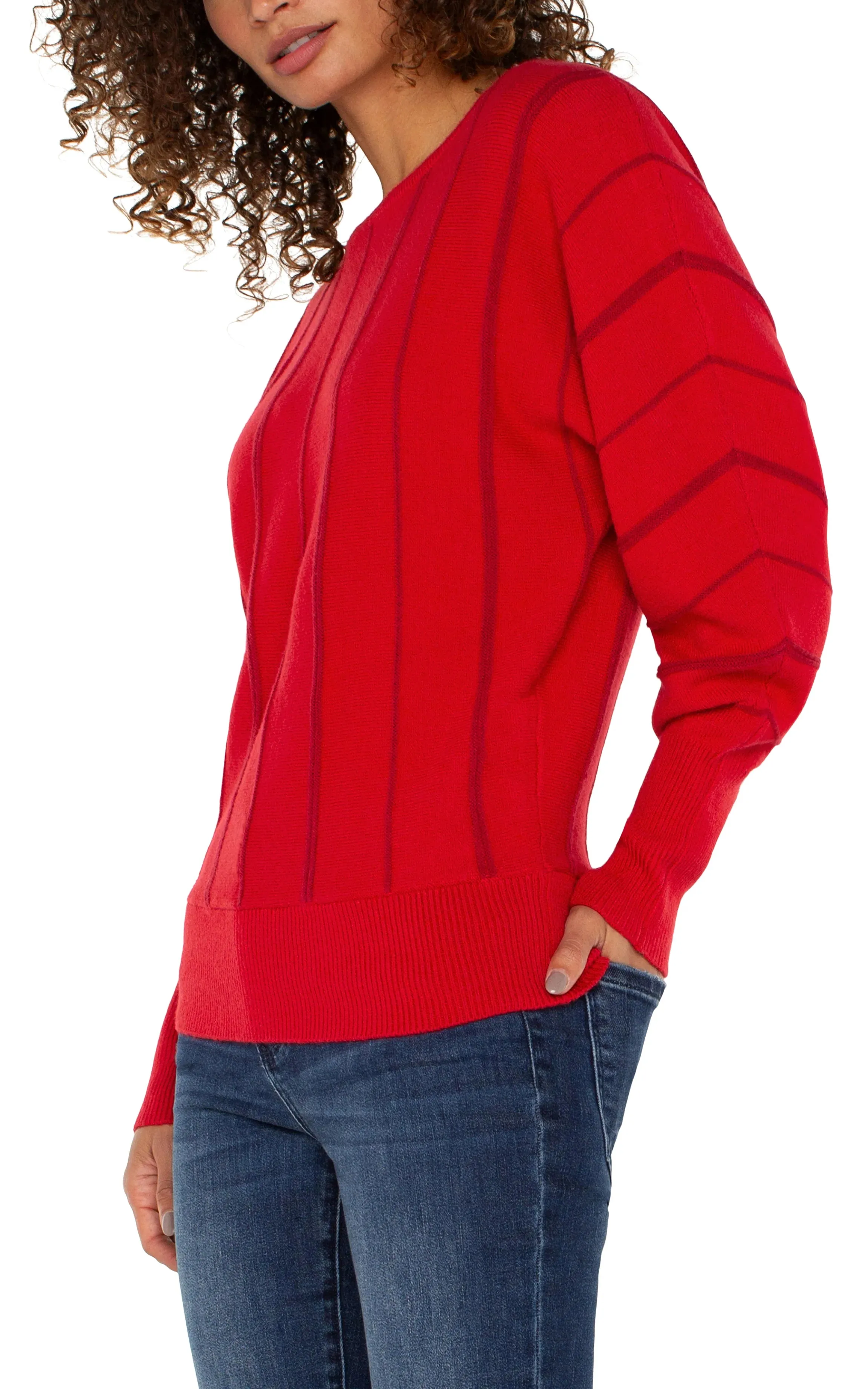 Long Sleeve Dolman Sweater With Stripe