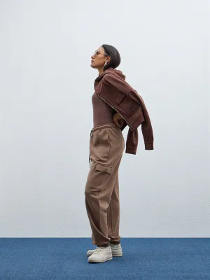 LOV Taupe Cargo-Style High-Rise Joggers