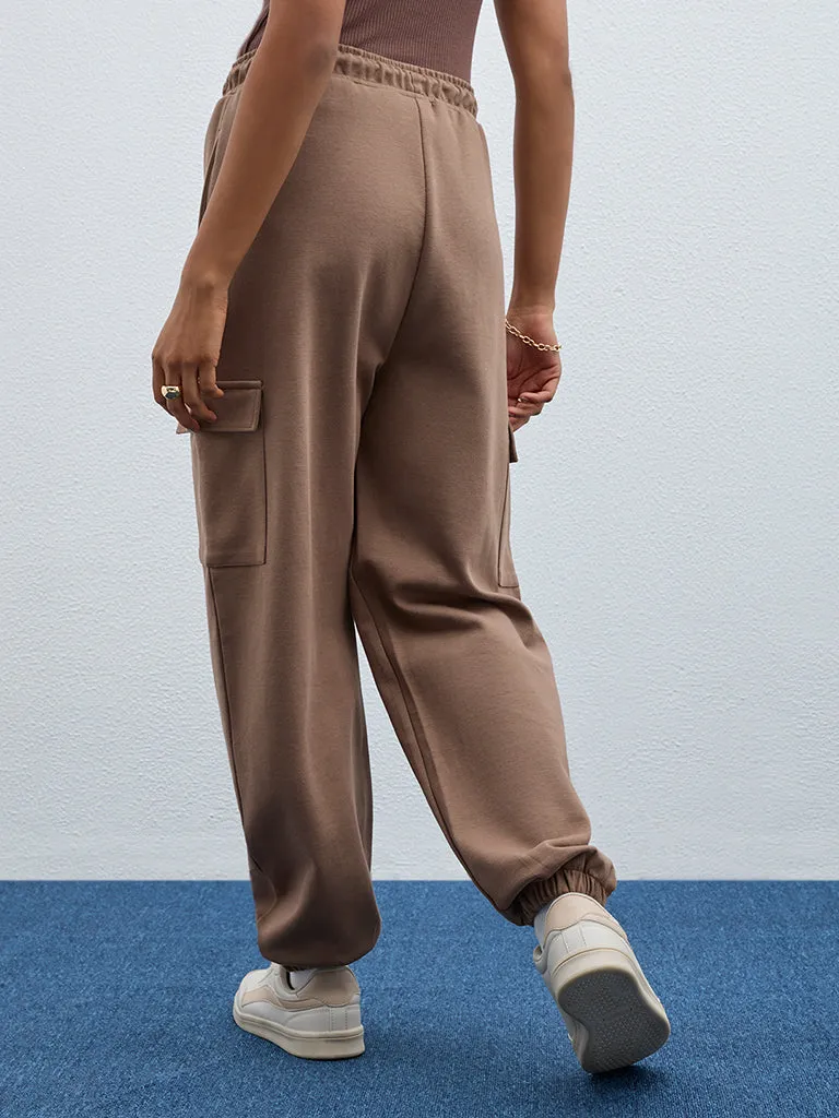 LOV Taupe Cargo-Style High-Rise Joggers