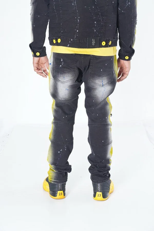 M1938 Paint Stroke Shredded Denim Jeans - Black Wash