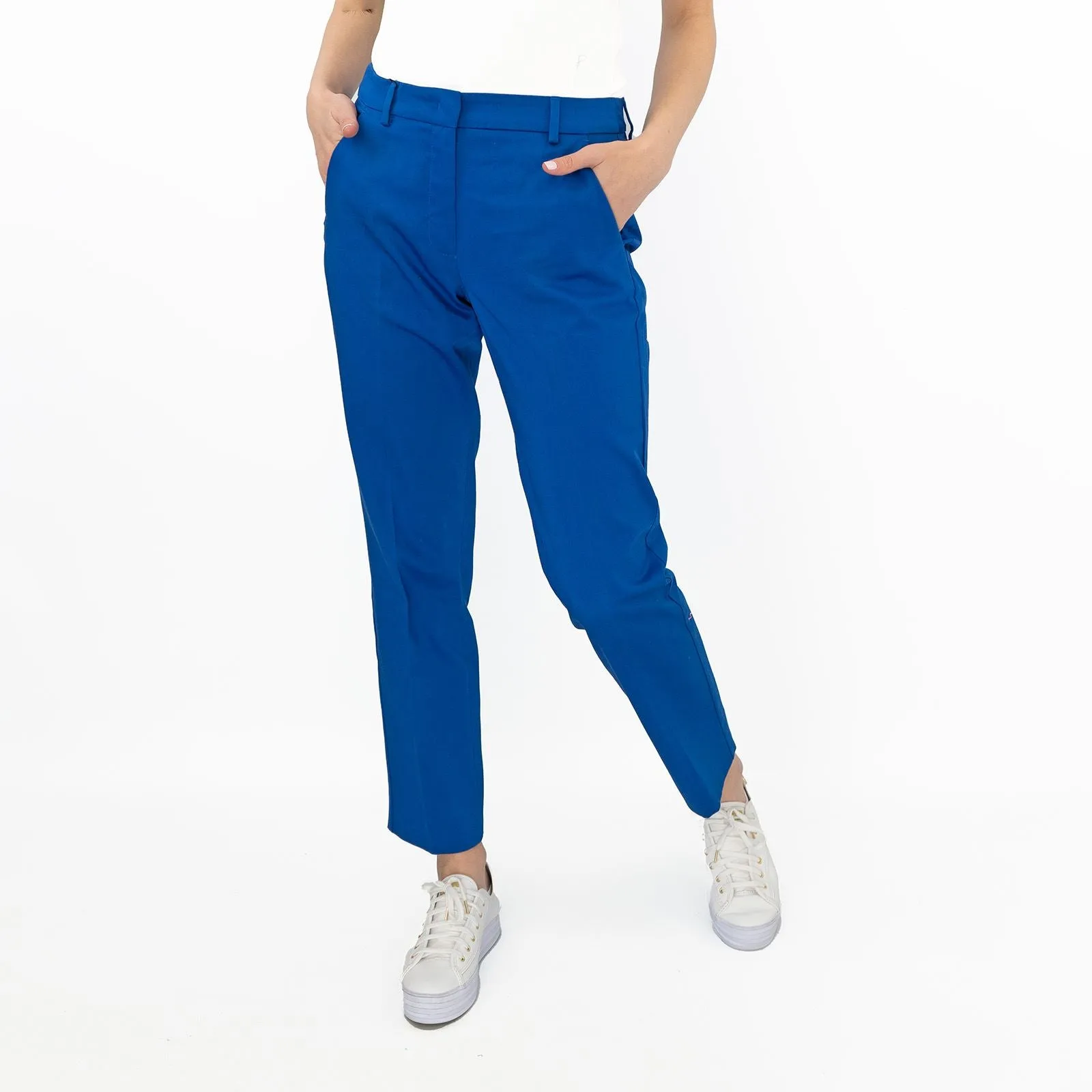 Max Mara Weekend Novak Blue Cotton Cigarette Slim Leg Trousers