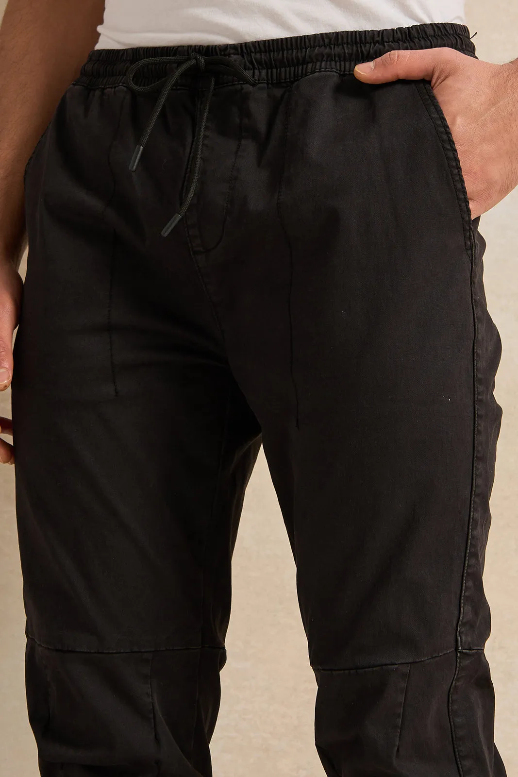 Men Black Twill Joggers