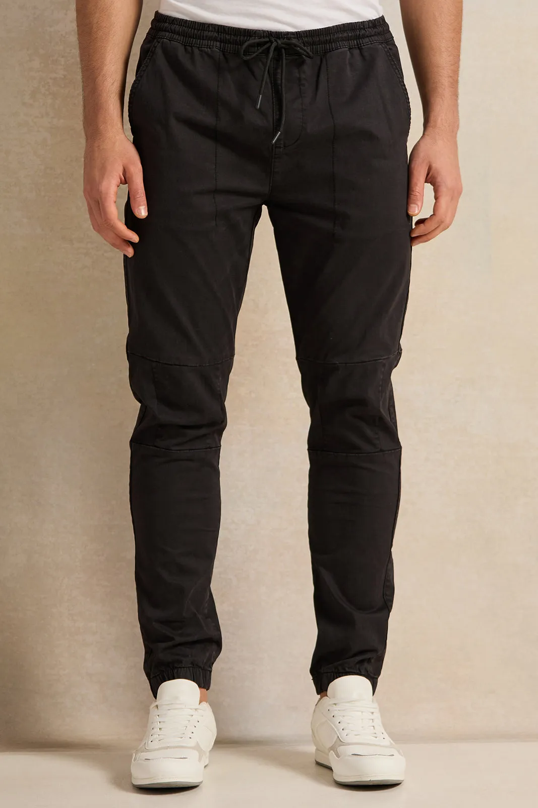 Men Black Twill Joggers