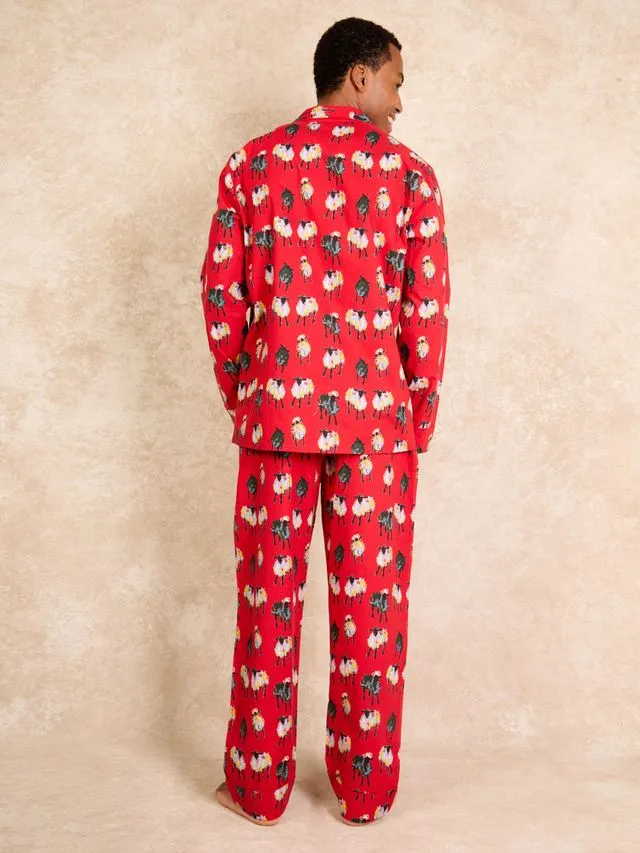 Mens Cotton Traditional Pyjamas Red Sheep