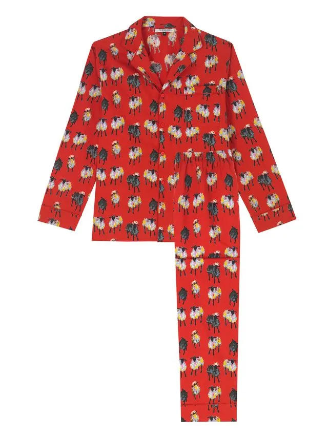 Mens Cotton Traditional Pyjamas Red Sheep