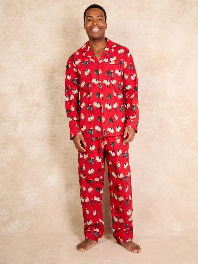 Mens Cotton Traditional Pyjamas Red Sheep