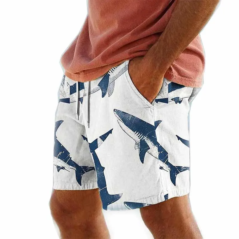 Mens Drawstring Elastic Waist Shark 3D Printed Breathable Beach Shorts13550884YY