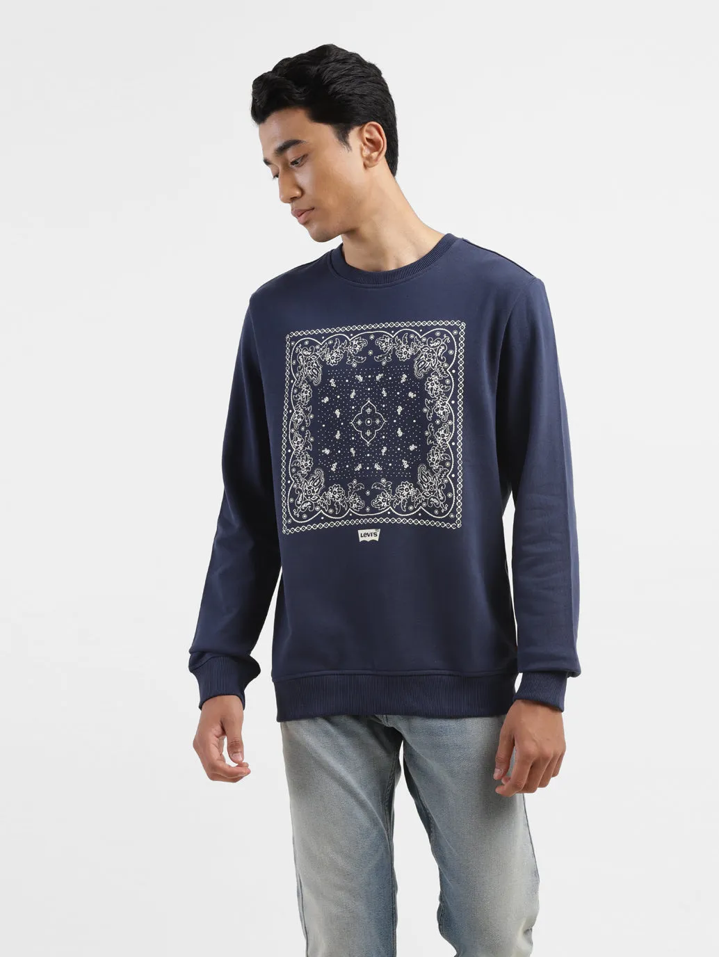 Men's Solid Navy Crew Neck Sweatshirt