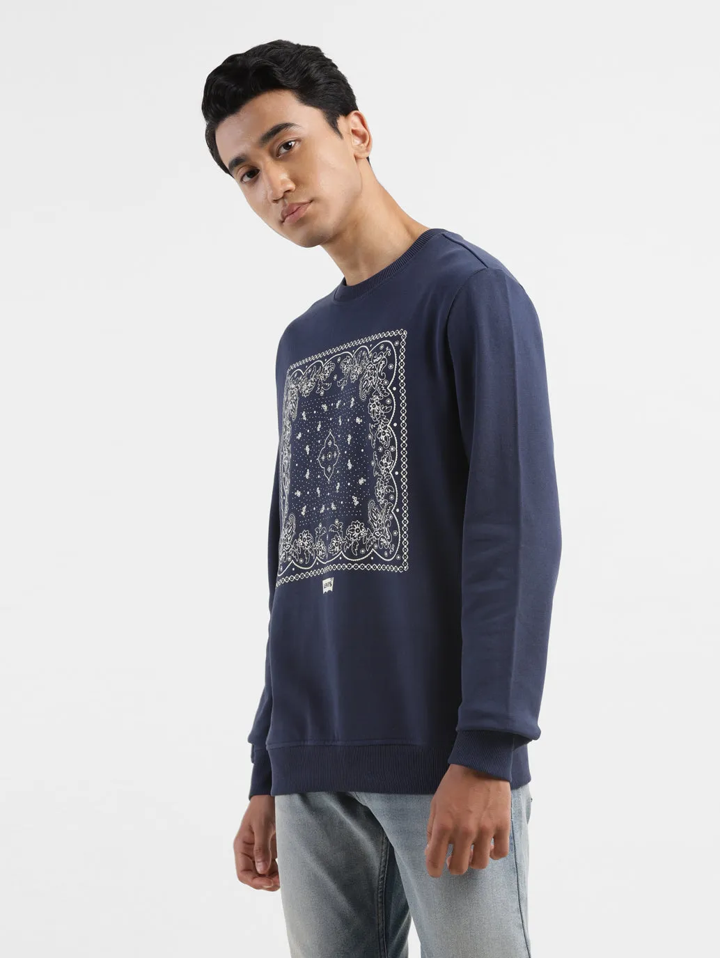 Men's Solid Navy Crew Neck Sweatshirt