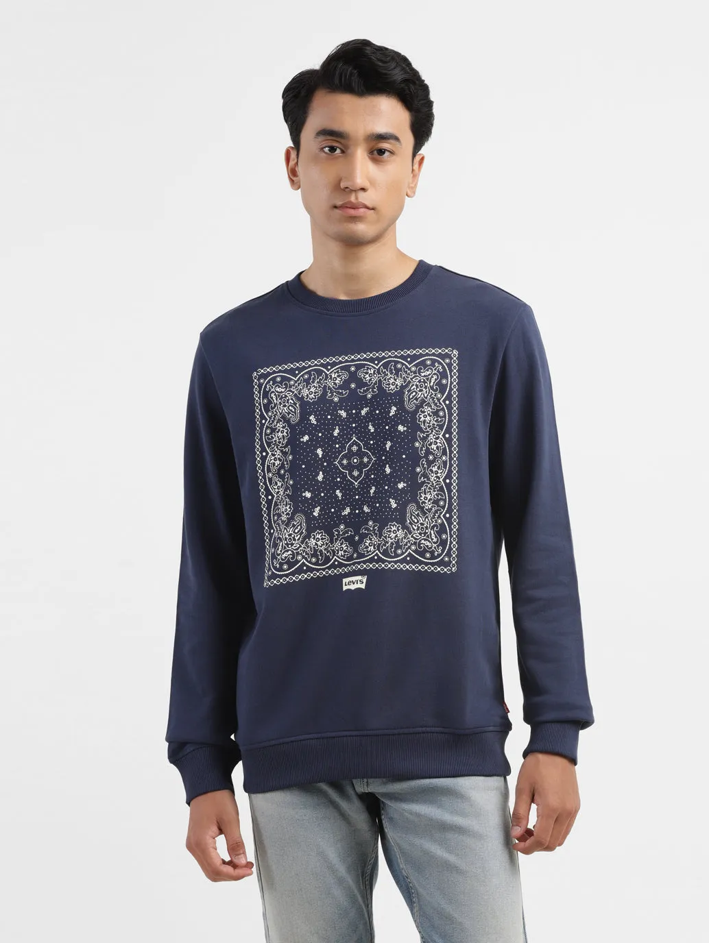 Men's Solid Navy Crew Neck Sweatshirt