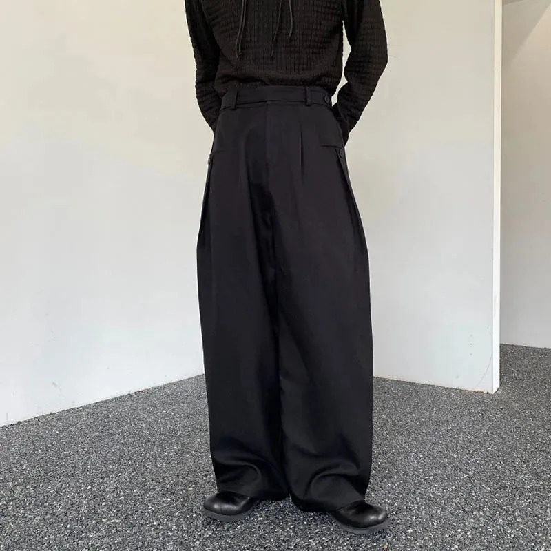 Men's Thickened Trousers Solid Color Korean Style Wide Leg Straight Leg Casual Pants Trend Autumn Winter Belt Design 9C3478