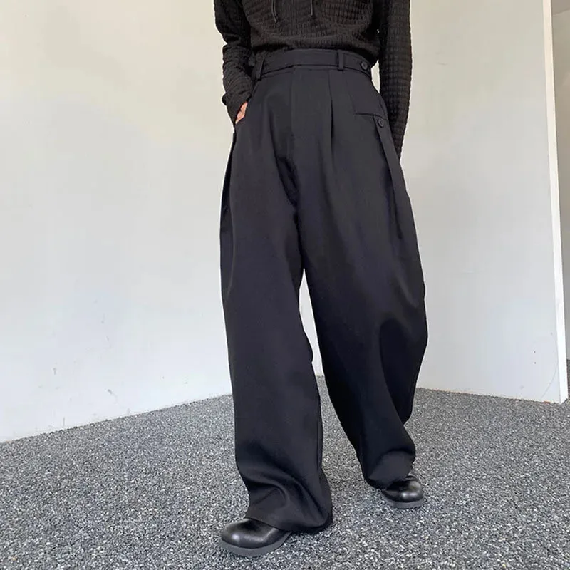 Men's Thickened Trousers Solid Color Korean Style Wide Leg Straight Leg Casual Pants Trend Autumn Winter Belt Design 9C3478