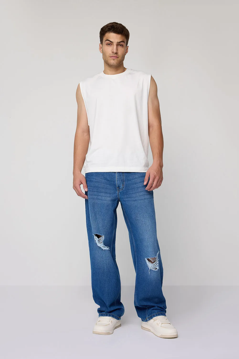 Men's Urban Distressed Wide Fit Denim Jeans