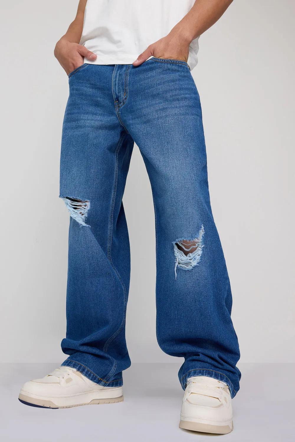 Men's Urban Distressed Wide Fit Denim Jeans