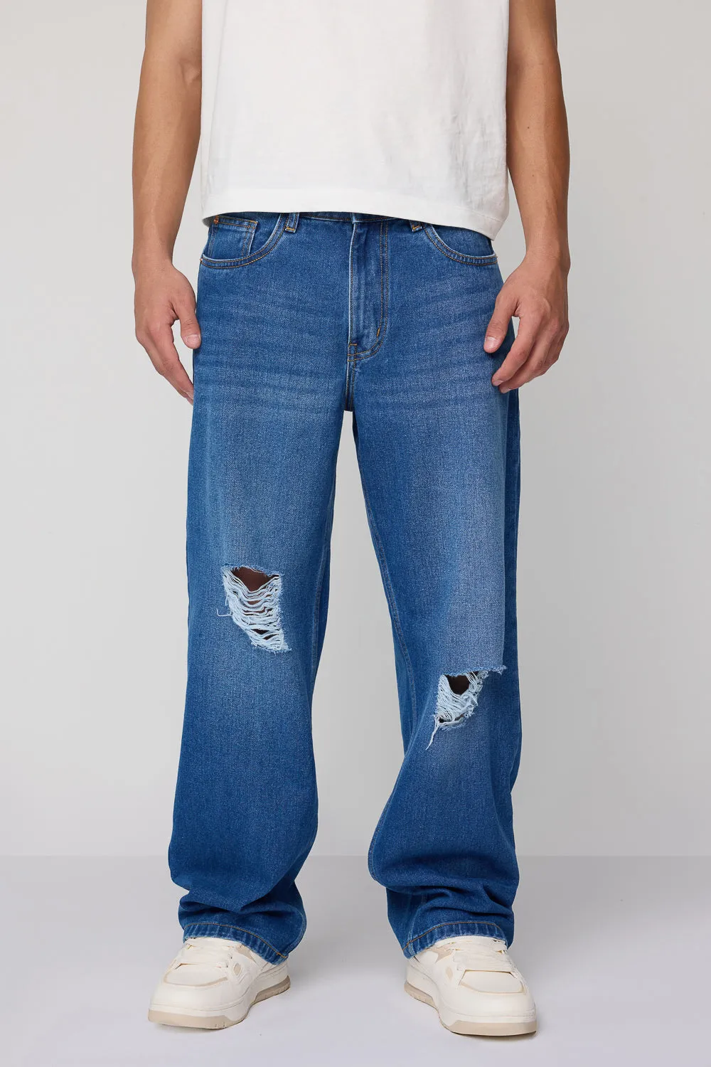 Men's Urban Distressed Wide Fit Denim Jeans