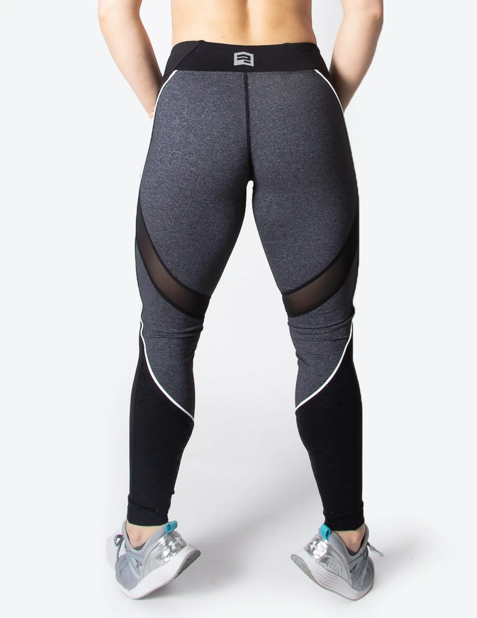 MERMAID MESH PANEL LEGGINGS - GREY/BLACK