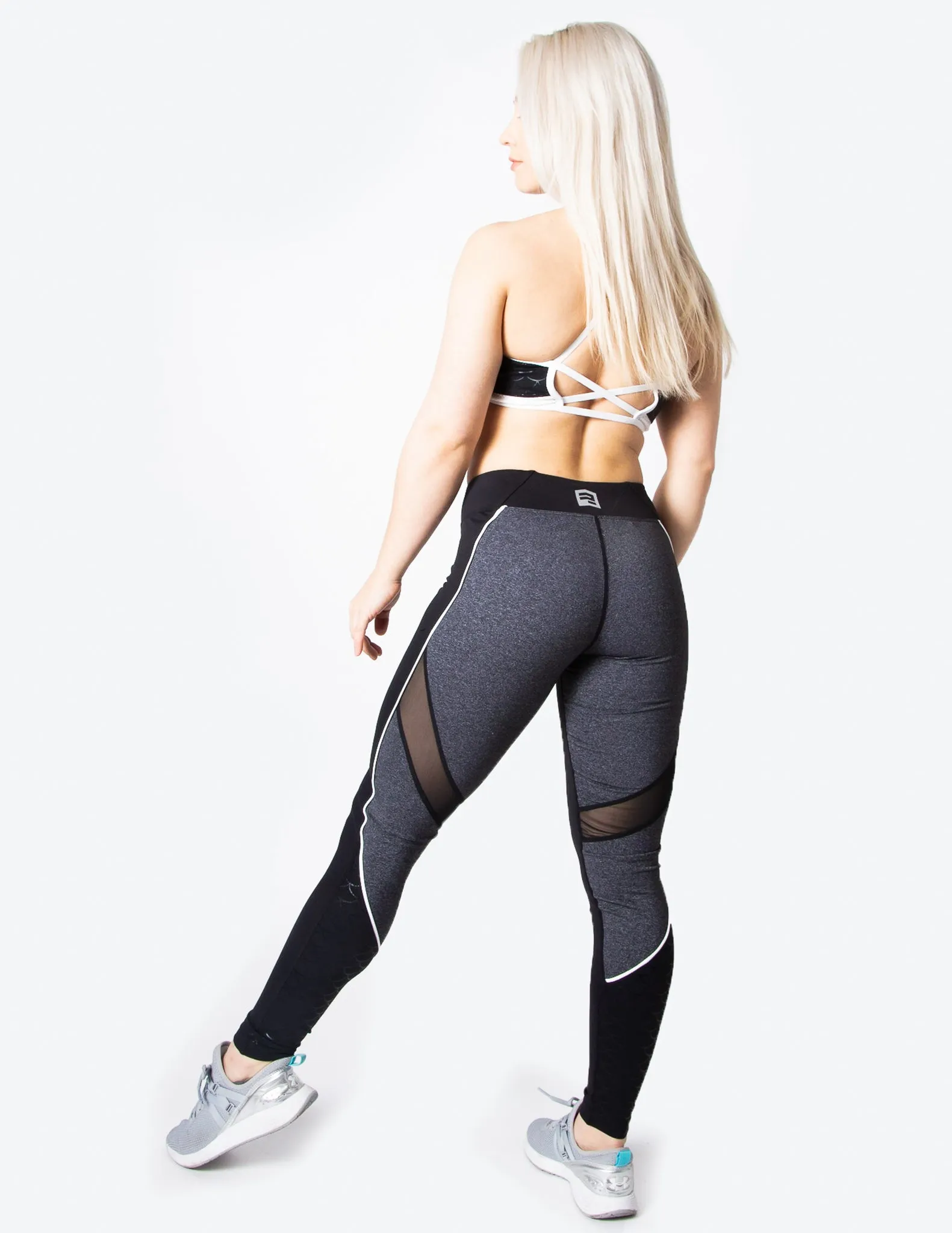 MERMAID MESH PANEL LEGGINGS - GREY/BLACK