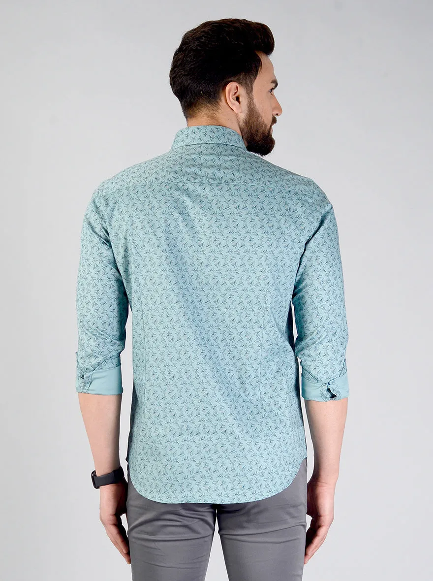 Mineral Blue Printed Slim Fit Formal Shirt | JadeBlue