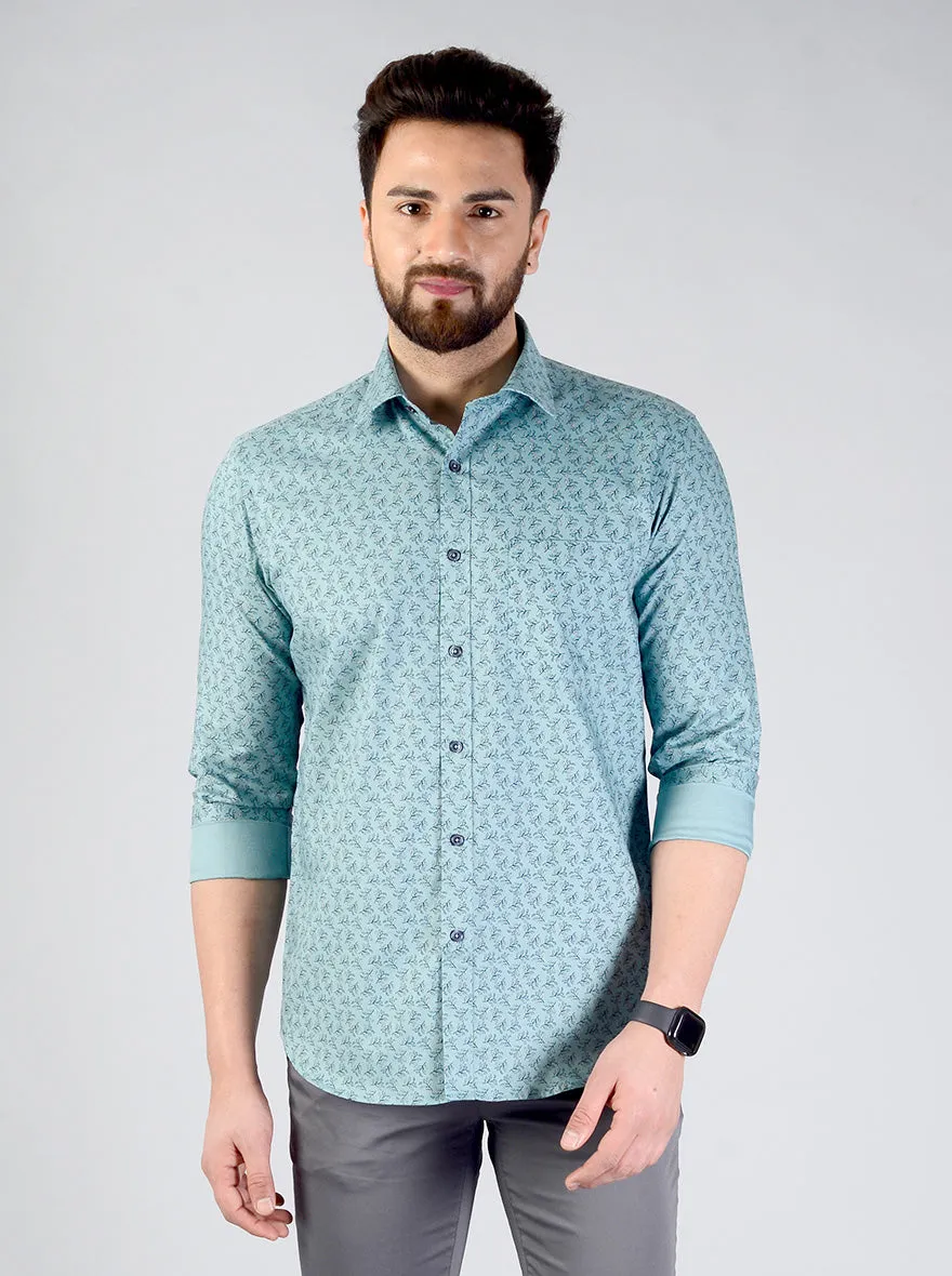 Mineral Blue Printed Slim Fit Formal Shirt | JadeBlue