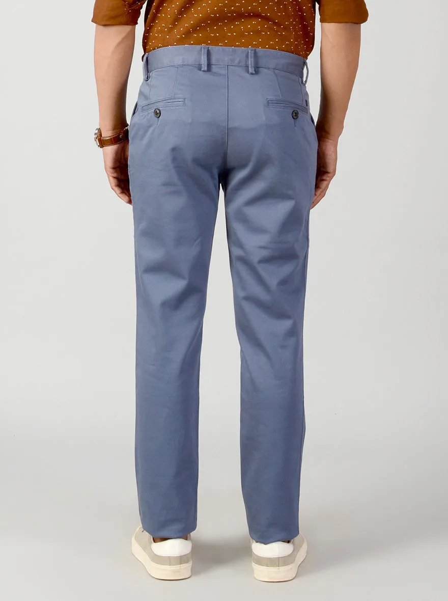 Moonlight Blue Self Textured Slim Fit Casual Trouser | JadeBlue