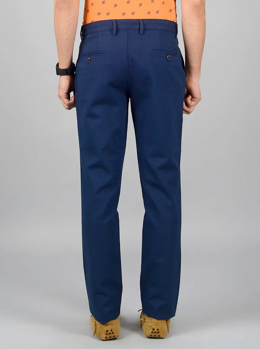 Navy Blue Solid Slim Fit Casual Trouser | JadeBlue