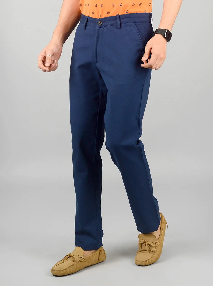 Navy Blue Solid Slim Fit Casual Trouser | JadeBlue