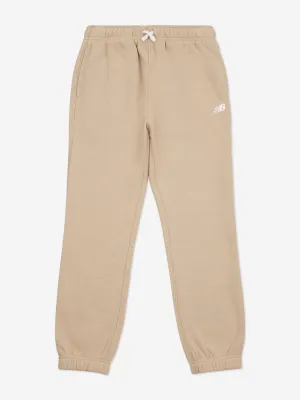 New Balance Boys Brush Back Small Logo Joggers in Beige