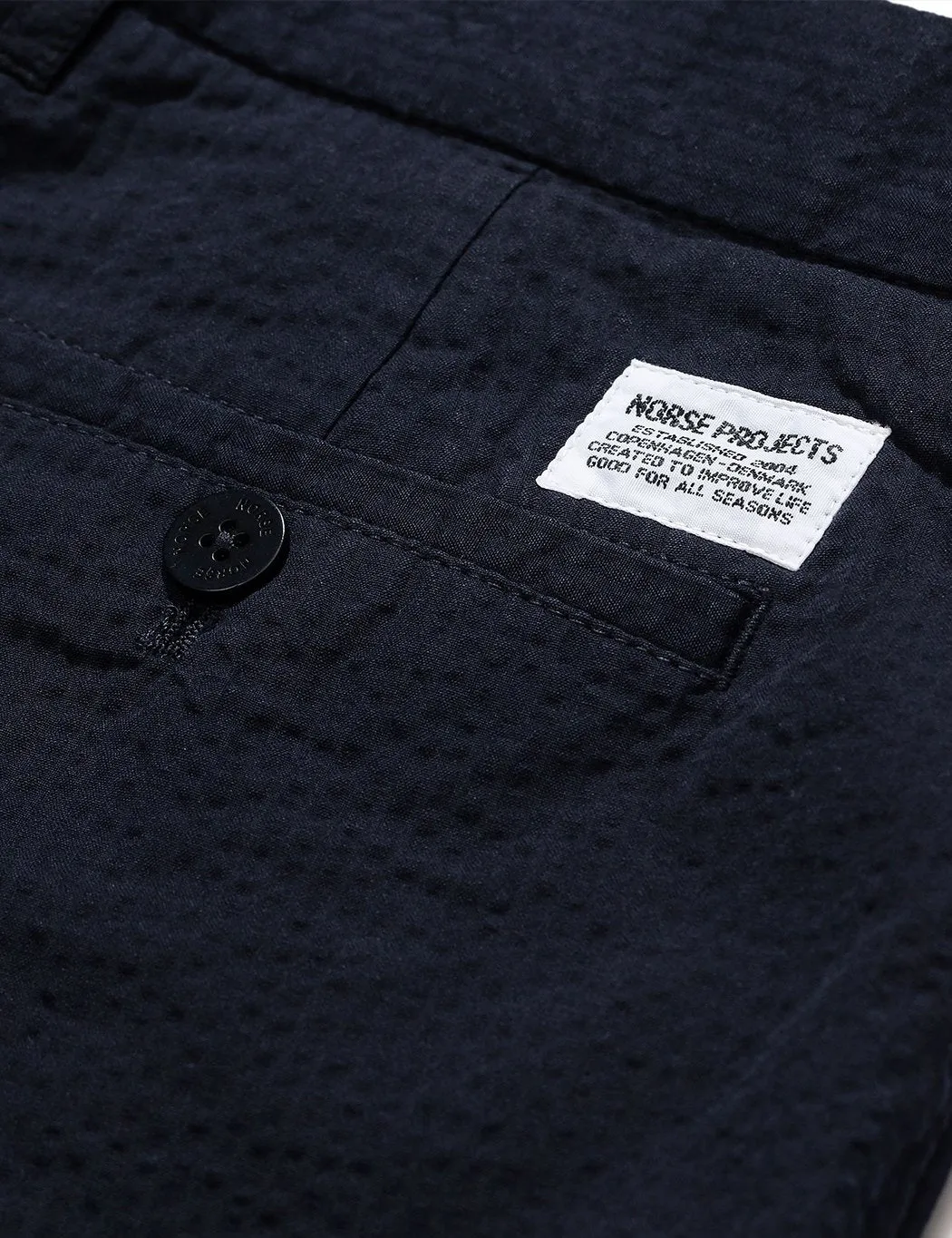 Norse Projects Aros Seersucker Shorts - Dark Navy Blue