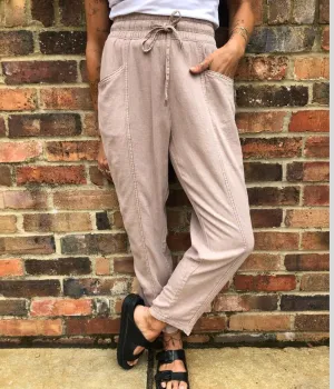 Oatmeal Linen Blend Tapered Trouser