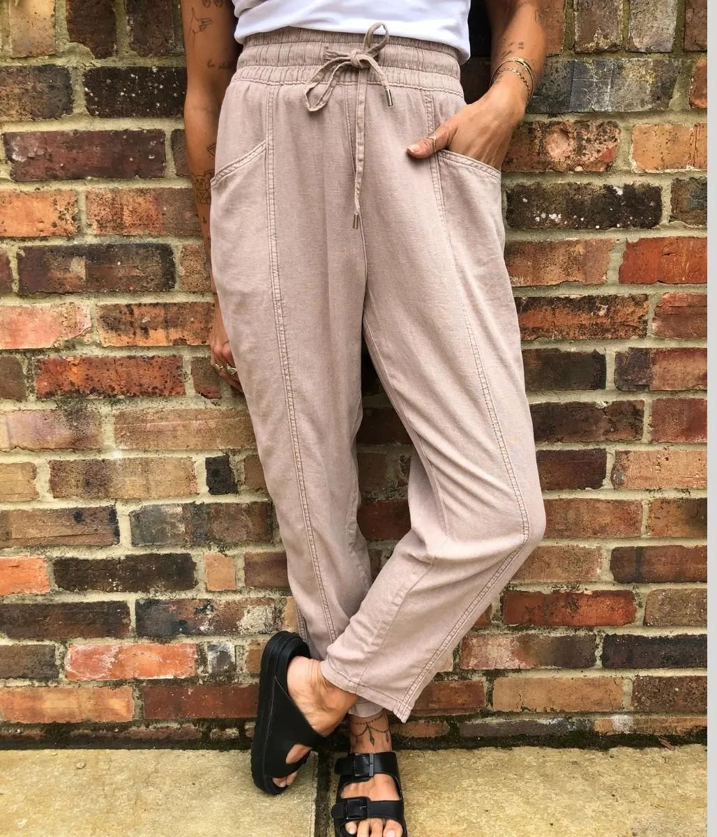 Oatmeal Linen Blend Tapered Trouser