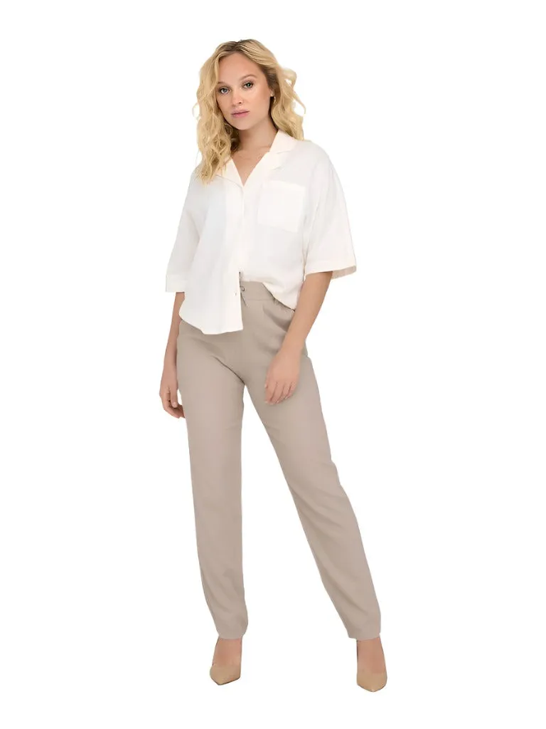 Only Womens Caro-Poptrash Easy Linen Trousers Oxford Tan