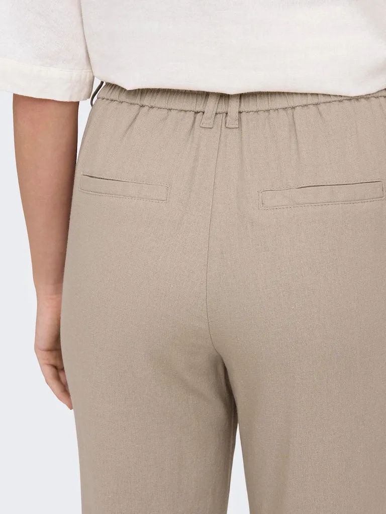 Only Womens Caro-Poptrash Easy Linen Trousers Oxford Tan