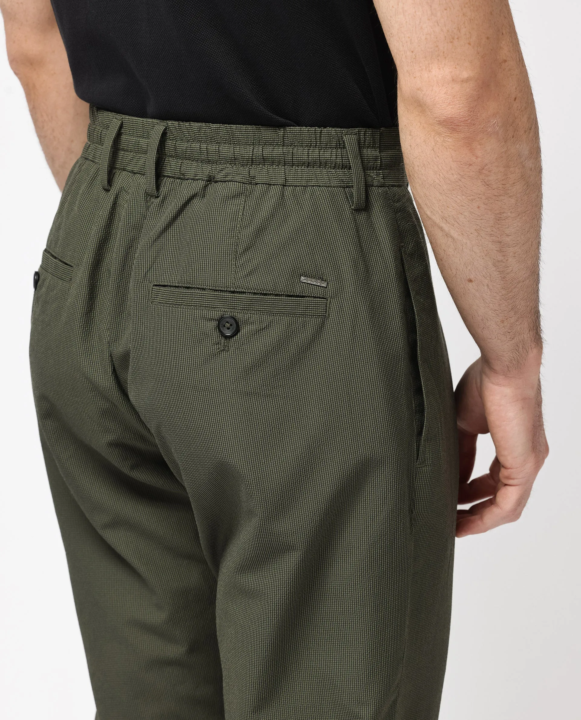 Rare Rabbit Men's Saco Olive Polyester Fabric Regular Fit Drawstring Closure Seersucker Trouser