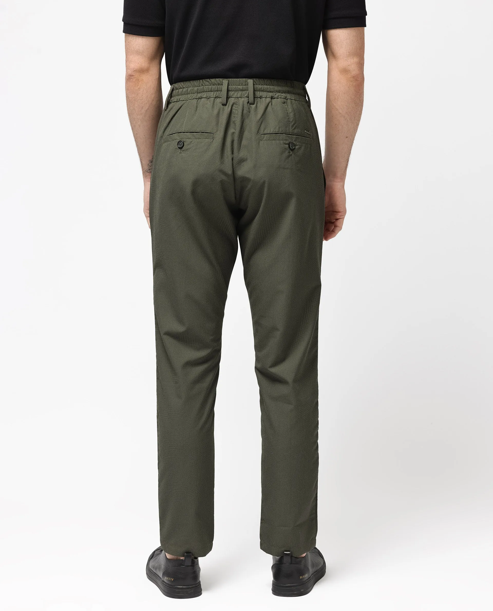 Rare Rabbit Men's Saco Olive Polyester Fabric Regular Fit Drawstring Closure Seersucker Trouser