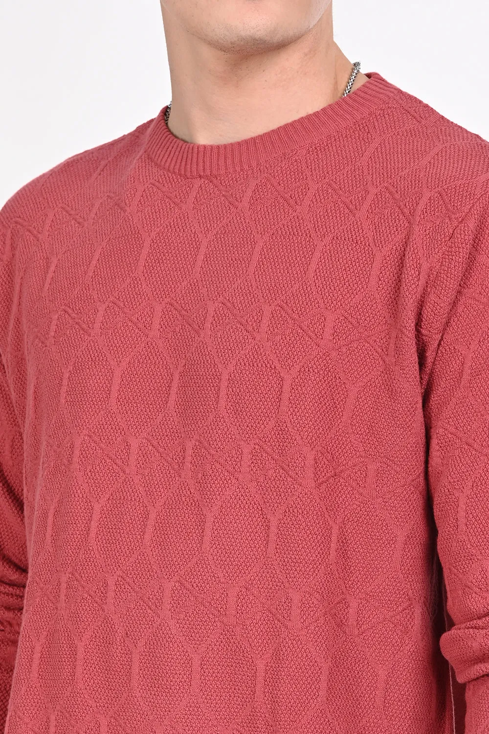 Red Textured Regular Fit Sweater