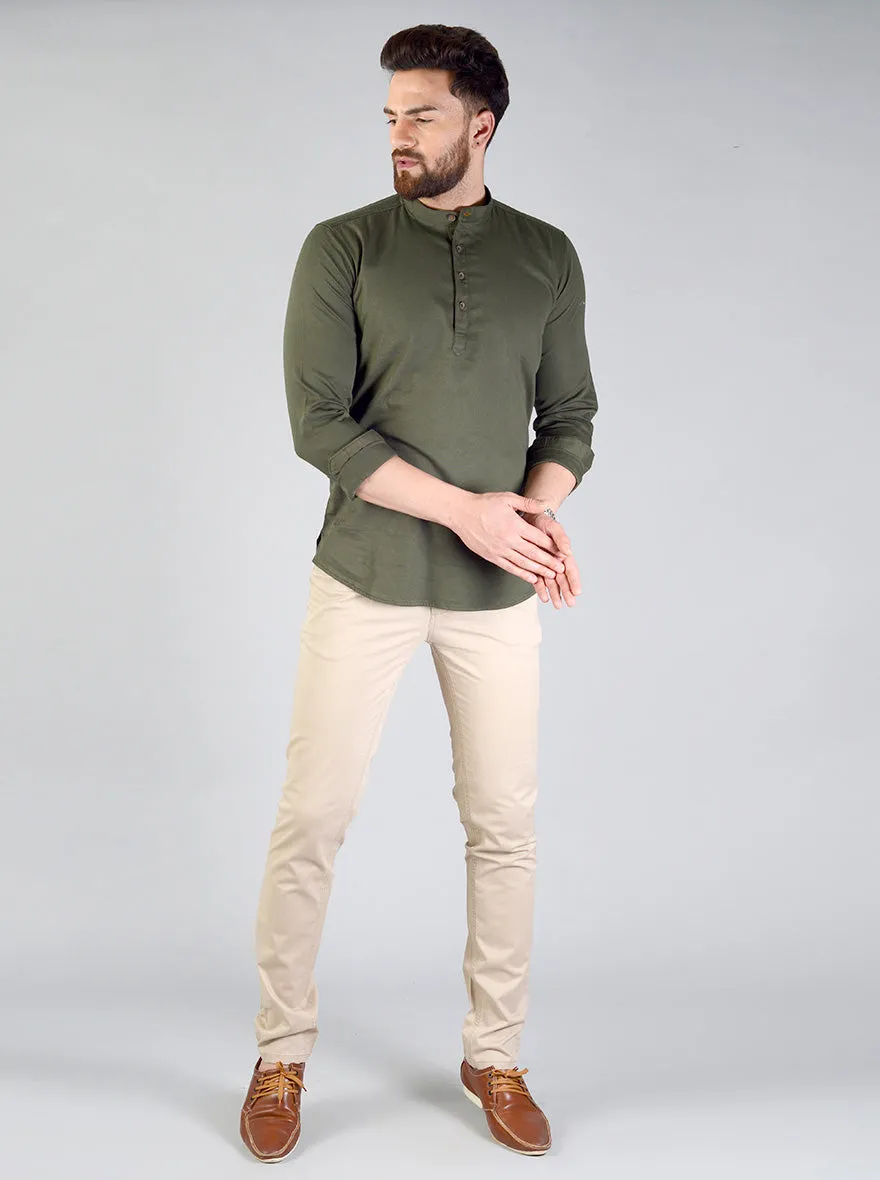 Sand Brown Self Textured Slim Fit Casual Trouser | JadeBlue